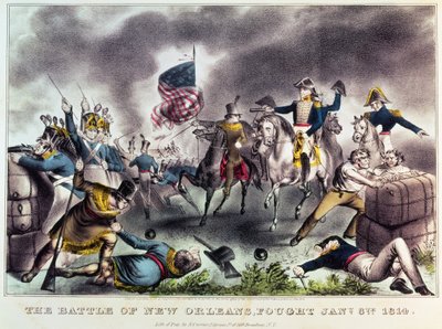 ニューオーリンズの戦い、1814年1月8日 作： N. and Ives, J.M. Currier